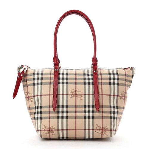 BURBERRY/博柏利 女士紅色PVC格紋大容量手提包單肩包托特包女包 3882557
