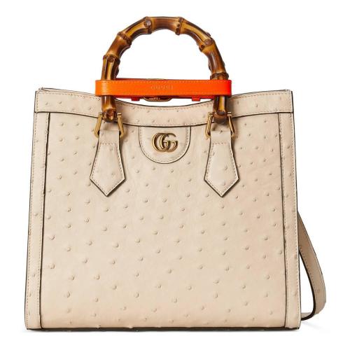  GUCCI古馳 22年秋冬 女士 Gucci Diana竹節(jié)小號(hào)鴕鳥(niǎo)皮托特包 660195 EY0KT 9594