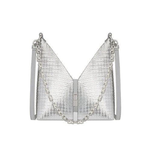 Givenchy/紀(jì)梵希 22新款 女士銀色金屬色小羊皮金屬搭扣拆卸肩帶銀色飾面金屬單肩斜挎包BB50HNB1H2-040