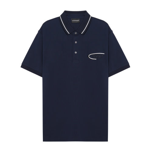 Emporio Armani/安普里奧阿瑪尼 深藍色 男士品牌字母標(biāo)識飾棉質(zhì)短袖POLO衫 3H1FN1-1JCSZ-0962