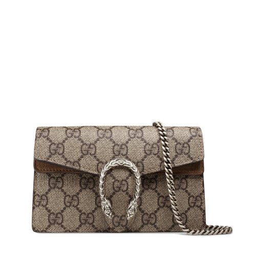 GUCCI/古馳 經典super mini Dionysus系列 女士超迷你米色帆布拼棕色麂皮鏈條單肩斜挎酒神包 476432 KHNRN 8642