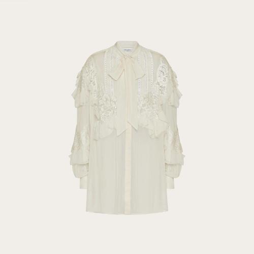  VALENTINO華倫天奴 22年春夏 女士 長(zhǎng)袖襯衫 CHEMISIER EN MOUSSELINE VB0AB2902UPV57 預(yù)定商品1-3周發(fā)貨