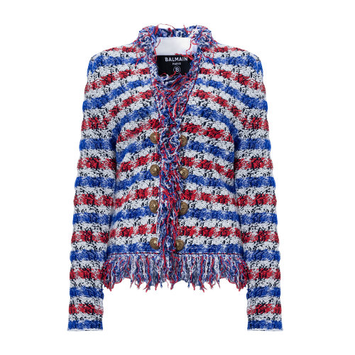 Balmain/巴爾曼 混色 女士流蘇鑲嵌粗花呢夾克 UF07545K204  秋冬