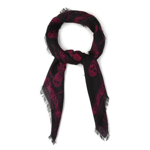 Alexander McQueen/亞歷山大麥昆 黑色-玫紫色骷髏圖案 絲巾 5285713A34Q 1071