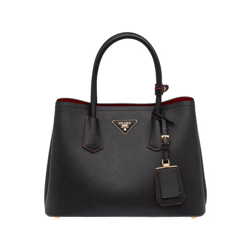 PRADA/普拉達 22新款 double系列 女士黑色saffiano十字紋皮革拆卸吊飾金色標志雙皮手柄手提斜挎包1BG887_2A4A_F0LJ4_V_OOO