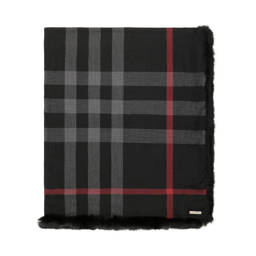 BURBERRY/博柏利 女士黑色羊絨格紋圍脖圍巾 3886201