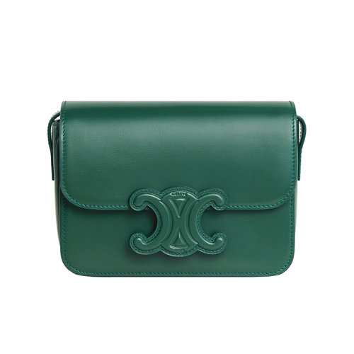 CELINE/賽琳 22新款 TRIOMPHE系列 女士綠色緞面小牛皮按扣閉合單肩斜挎包199233BF4.31PG