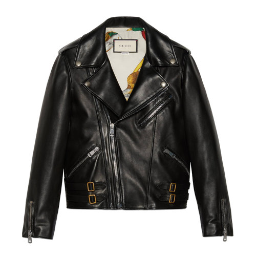 GUCCI/古馳 女士黑色小羊皮印花襯里機(jī)車(chē)夾克?629189XN3361000