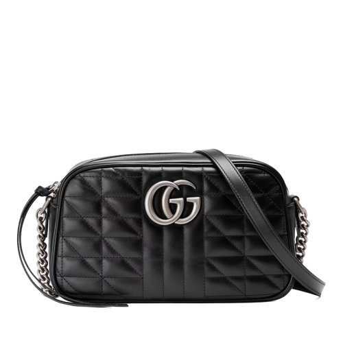 GUCCI/古馳  GG Marmont系列 女士小號(hào)黑色絎縫皮革復(fù)古銀飾雙G斜挎單肩包447632UM8BN1000