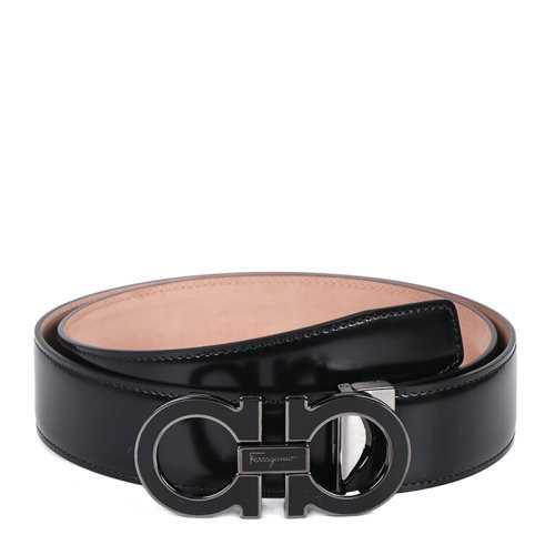 Salvatore Ferragamo/菲拉格慕 男士男士黑色拋光牛皮配板扣皮帶腰帶 67-9750-671502