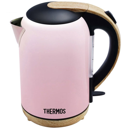 THERMOS/膳魔師 EHA-1313A家用電熱水壺食品級304不銹鋼帶刻度防干燒1.7L 櫻花粉