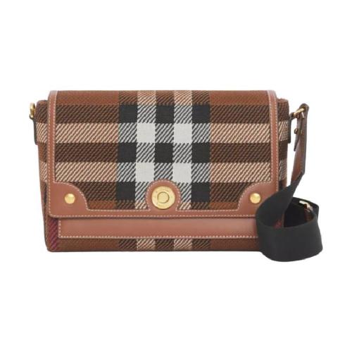  BURBERRY 22年秋冬 女士 針織格紋拼皮革 Note 斜背包 80491481