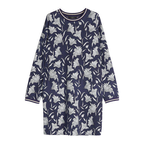 MaxMara/麥絲瑪拉 22年早春新款 TREMITI系列 女士深藍(lán)色棉質(zhì)混紡印花直筒連衣裙5621012706002