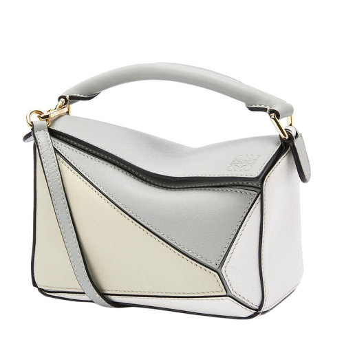 Loewe/羅意威 22春夏新款Puzzle系列 女士迷你大理石灰色牛皮革幾何線條可單肩斜挎手提拼圖包 0010697514