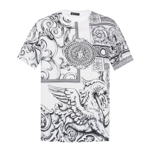 VERSACE/范思哲 男士白色棉質(zhì)經(jīng)典巴洛克圖案印花圓領短袖上衣T恤 A79332-A228682-A701