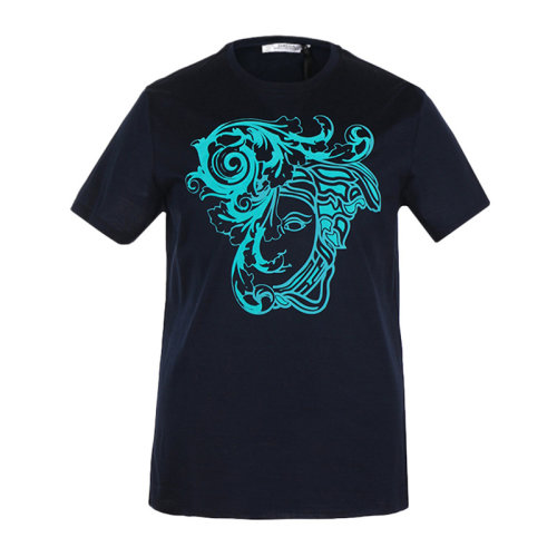 VERSACE 范思哲 男士 服裝 深藍色美杜莎印花圖案圓領棉質T恤 男士短袖T恤