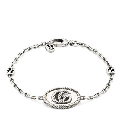 GUCCI/古馳  925銀雙G紡錘花邊GG吊飾扣手鏈627749J84000701