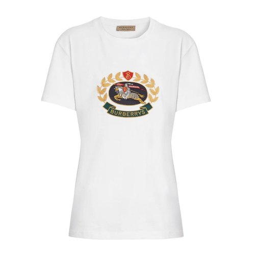 BURBERRY/博柏利  女裝 服飾 白色純棉經(jīng)典Burberry新徽標(biāo)刺繡時(shí)尚休閑 女士短袖T恤