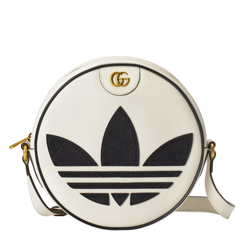 GUCCI/古馳 22新款阿迪達(dá)斯聯(lián)名Ophidia系列 女士白色皮革飾黑色三葉草印花金扣徽標(biāo)單肩斜跨包?702626DJ24T8847