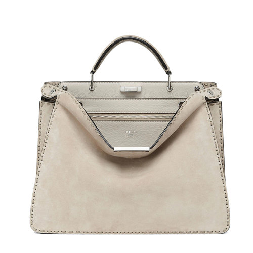 FENDI/芬迪 22春夏新款Peekaboo ISeeU系列 男士中號(hào)淺褐色小牛皮絨面革二合一內(nèi)袋手提單肩包7VA529AHU4F1GLL