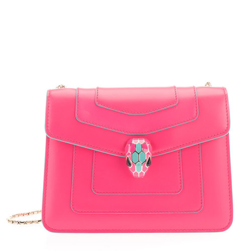 BVLGARI/寶格麗  女包 蛇頭 女士時尚粉色皮質(zhì)翻蓋斜挎包 289473