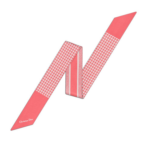 DIOR/迪奧 22年早春新款 30 MONTAIGNE MITZAH系列 女士牡丹粉色純桑蠶絲千鳥格紋LOGO絲巾15MON106I601_C405