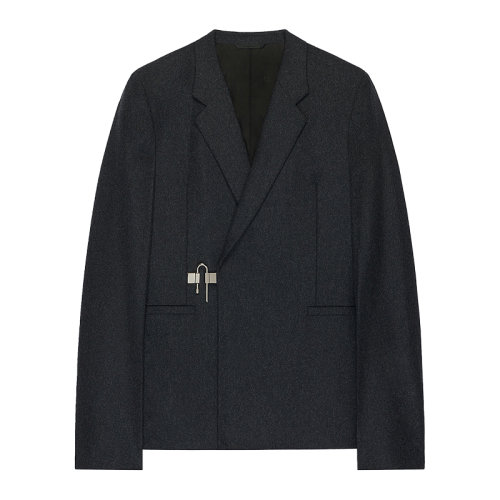 Givenchy/紀(jì)梵希      男士深灰色純羊毛銀色U型掛鎖開合西服外套BM30B212HC-021