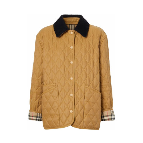 BURBERRY/博柏利 女士駝色燈芯絨領(lǐng)菱形絎縫夾克 8049864
