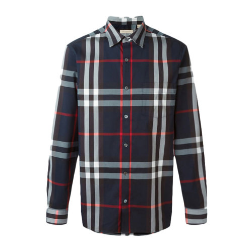 BURBERRY/博柏利男裝 服飾 時尚休閑 藏藍(lán)色 棉質(zhì)典格紋襯衣 男士長袖襯衫 4006731