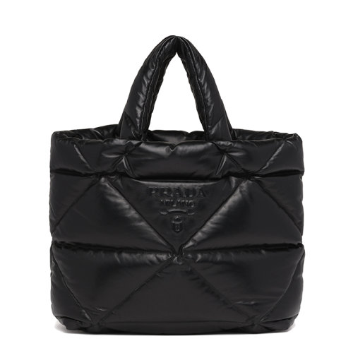 PRADA/普拉達(dá)      女士黑色皮革絎縫軟羊革提手金屬配件徽標(biāo)手提托特包1BG411_2DYI_F0002_V_OAO