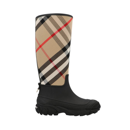 BURBERRY/博柏利 女士拼色經(jīng)典格紋裝飾中筒靴雨靴 8041960