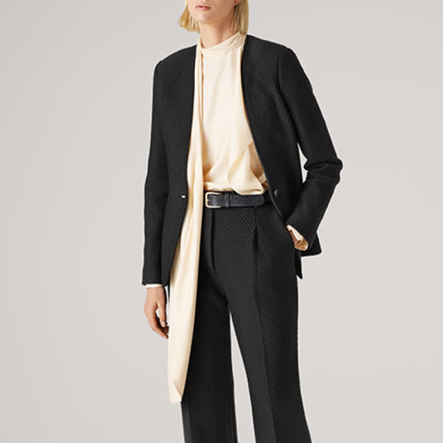 St.John/盛薔人字紋羊毛針織西裝女士夾克外套K6110Q1