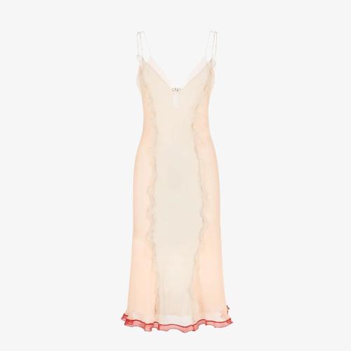  FENDI芬迪 22年秋冬 女士 連衣裙 淺粉紅色雪紡連衣裙 FDB884AKSPF1JAA