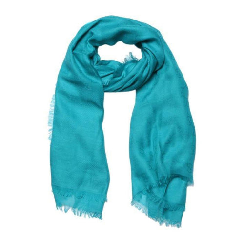 GUCCI/古馳 女士藍(lán)色莫代爾棉質(zhì)混紡經(jīng)典雙G字母徽標(biāo)印花裝飾流蘇磨邊披肩方巾圍脖圍巾 307245-3G763-4600