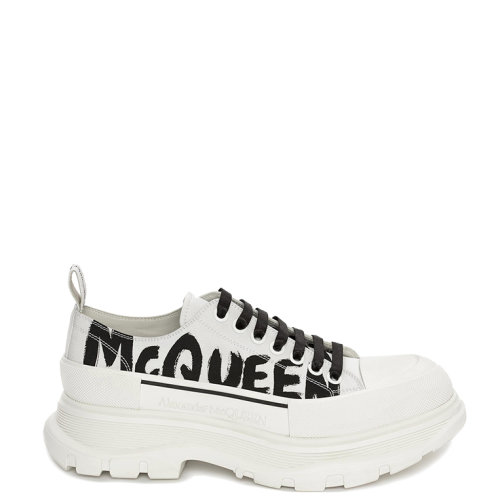 Alexander McQueen/亞歷山大麥昆      Tread Slick系列 男士光學(xué)白色小牛皮涂鴉標(biāo)志系帶鞋682423WIABD9488