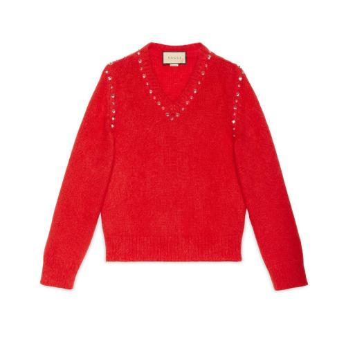  GUCCI古馳 22年秋冬 女士 飾鉚釘馬海毛毛衣 721152 XKCQM 6429