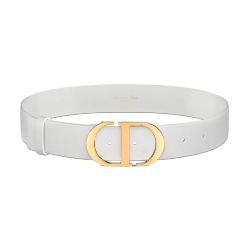 DIOR/迪奧 22年春夏新款 女士白色光滑小牛皮和閃亮的金色金屬CD扣腰帶35毫米B0077UVWV_M010