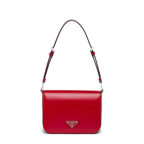 PRADA/普拉達  女士猩紅色磨砂皮革可調(diào)式皮革提手磁扣式翻蓋開合斜跨手提單肩包1BD308_ZO6_F02SB_V_HOO