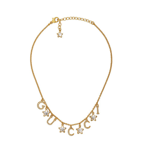 GUCCI/古馳  金色金屬鑲嵌水晶手寫體GUCCI星星細節(jié)項鏈679044J1D508031