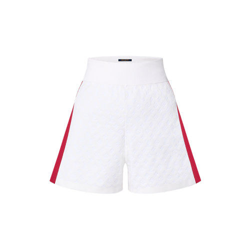 Louis Vuitton/路易威登 22年春夏新款 MONOGRAM系列 女士白色桑蠶絲混紡老花壓花運動短褲1A9XXC