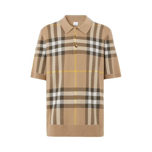 BURBERRY/博柏利 22年春夏新款 男士松露色絲羊混紡格紋提花短袖Polo衫80549191