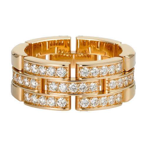 CARTIER/卡地亞 MAILLONPANTHèRE 18K金玫瑰金鑲嵌鉆石三圈戒指B4095300