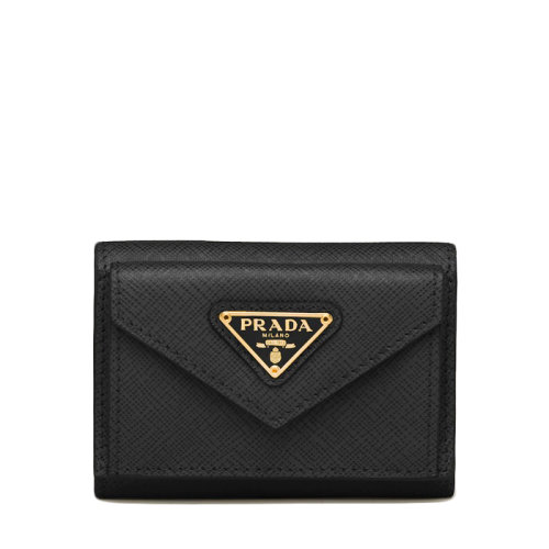PRADA/普拉達 22春夏新款 女士黑色皮革金標(biāo)信封袋錢包1MH021_QHH_F0002