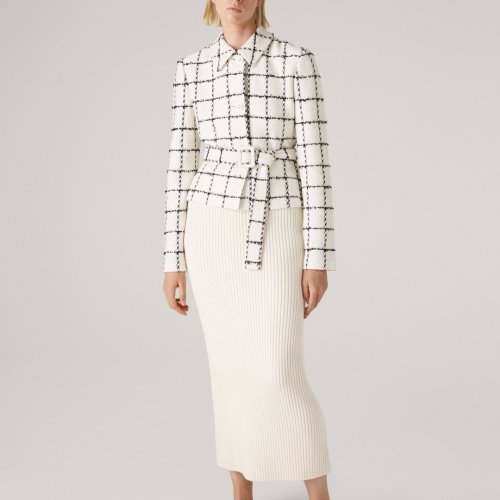 St.John/盛薔黑白窗格紋針織外套女士夾克K6110I3