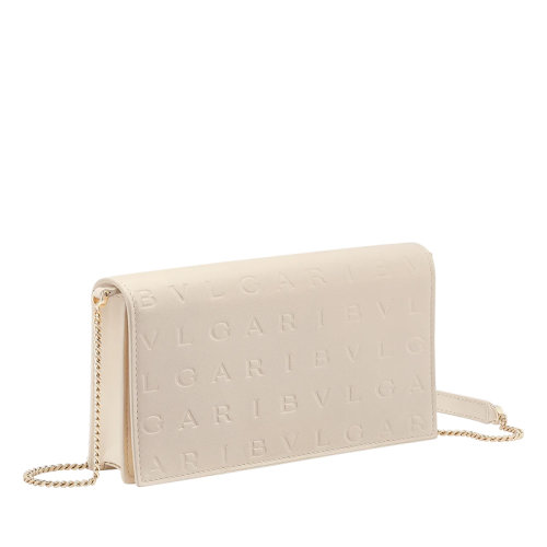 BVLGARI/寶格麗  女士象牙白色小牛皮Bvlgari Infinitum圖案燙印單肩斜挎鏈條錢包291703