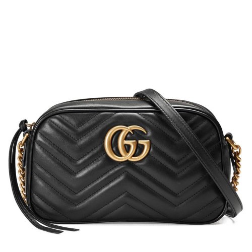GUCCI/古馳 小號GG Marmont小牛皮波浪紋雙G鏈條單肩斜挎包（4色可選）447632DTD1T1000