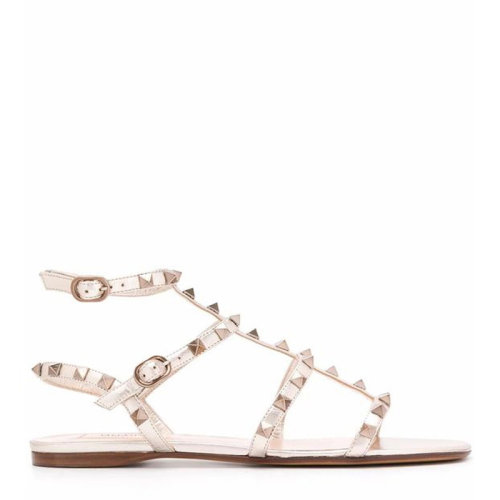 Valentino/華倫天奴 女士純色皮革經(jīng)典鉚釘裝飾露趾平底鞋涼鞋拖鞋女鞋 VW2S0A05-JXH-S69