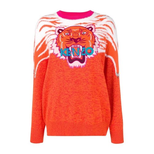 Kenzo 高田賢三  女裝 服裝 橙色棉質(zhì)虎頭logo標識毛衣針織衫 女士毛衣