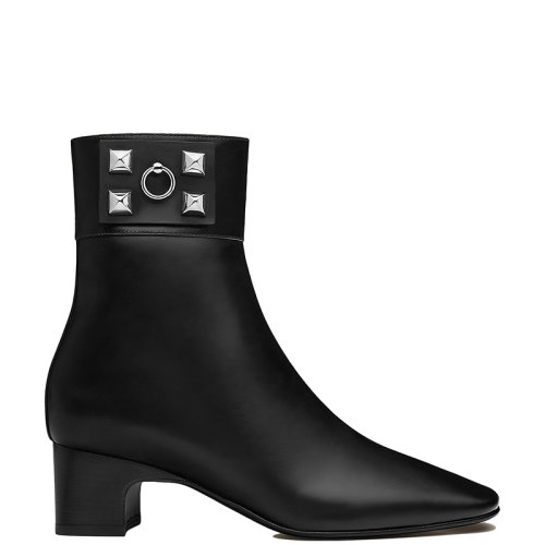 HERMES/愛(ài)馬仕 22年春夏新款 女士黑色牛皮革鉚釘粗跟踝靴H212031Z02360