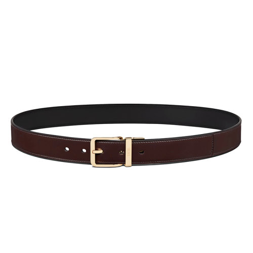 DIOR/迪奧 22年早春新款 男士棕色和黑色光滑牛皮革金扣雙面腰帶30毫米4403ORXQU_H24E